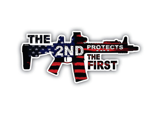 The Second Protects the First AR15 US Flag Hard Hat Sticker Decal